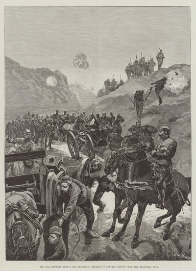 La guerra entre Serbia y Bulgaria, retirada de las tropas serbias del Paso de Dragoman de Richard Caton Woodville junior